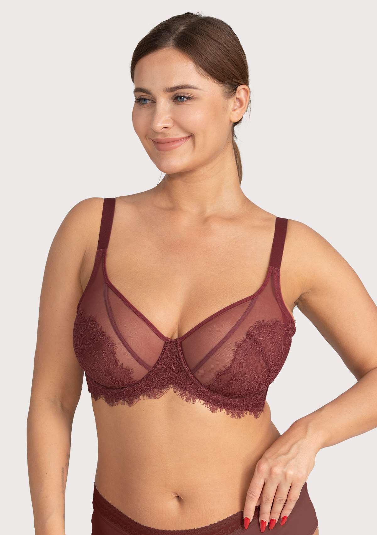HSIA Womens Plus Size Sexy Bras Full Coverage Mesh Unlined Minimizer Bras  Rose Red 38H