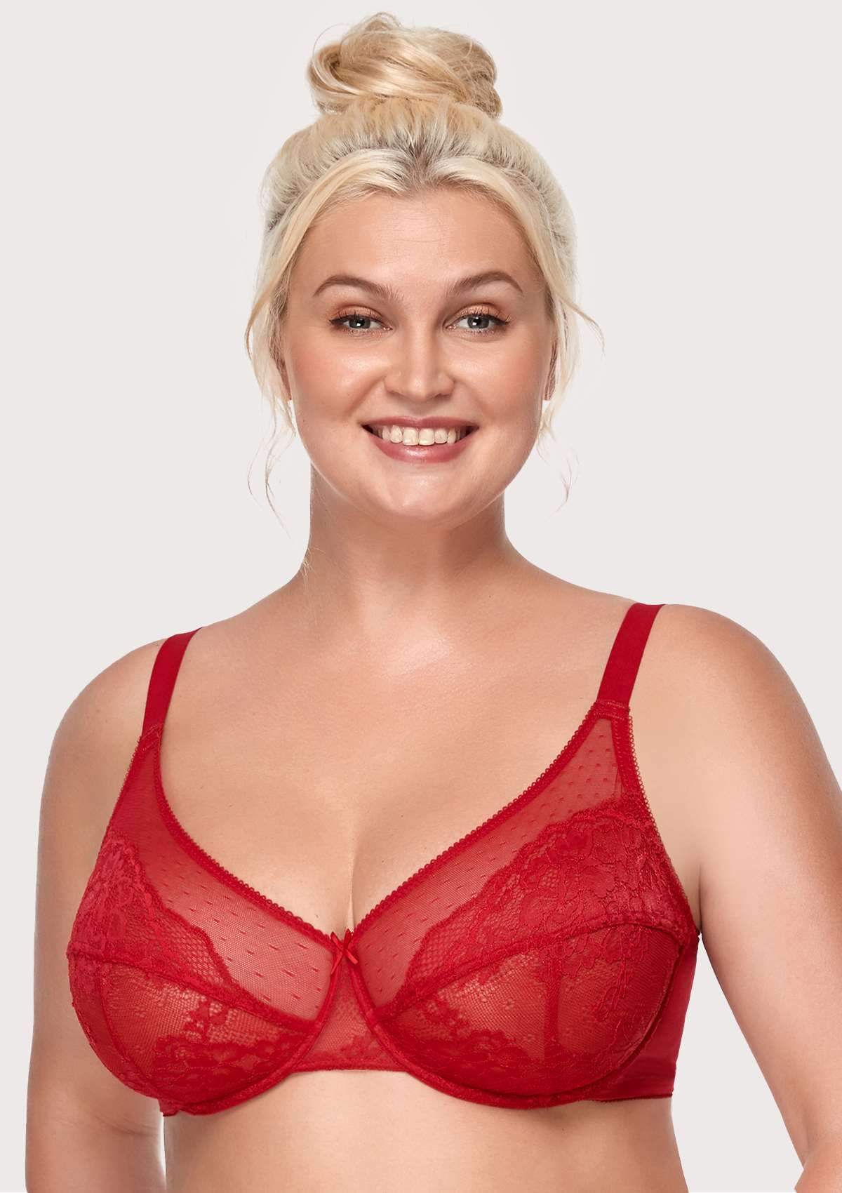 Wine Red Lace Bras For Women Sexy Embroidery Underwired Thin Bra Big Cup  Full Cup Bra Women Plus Size Bra C D E F G H I J