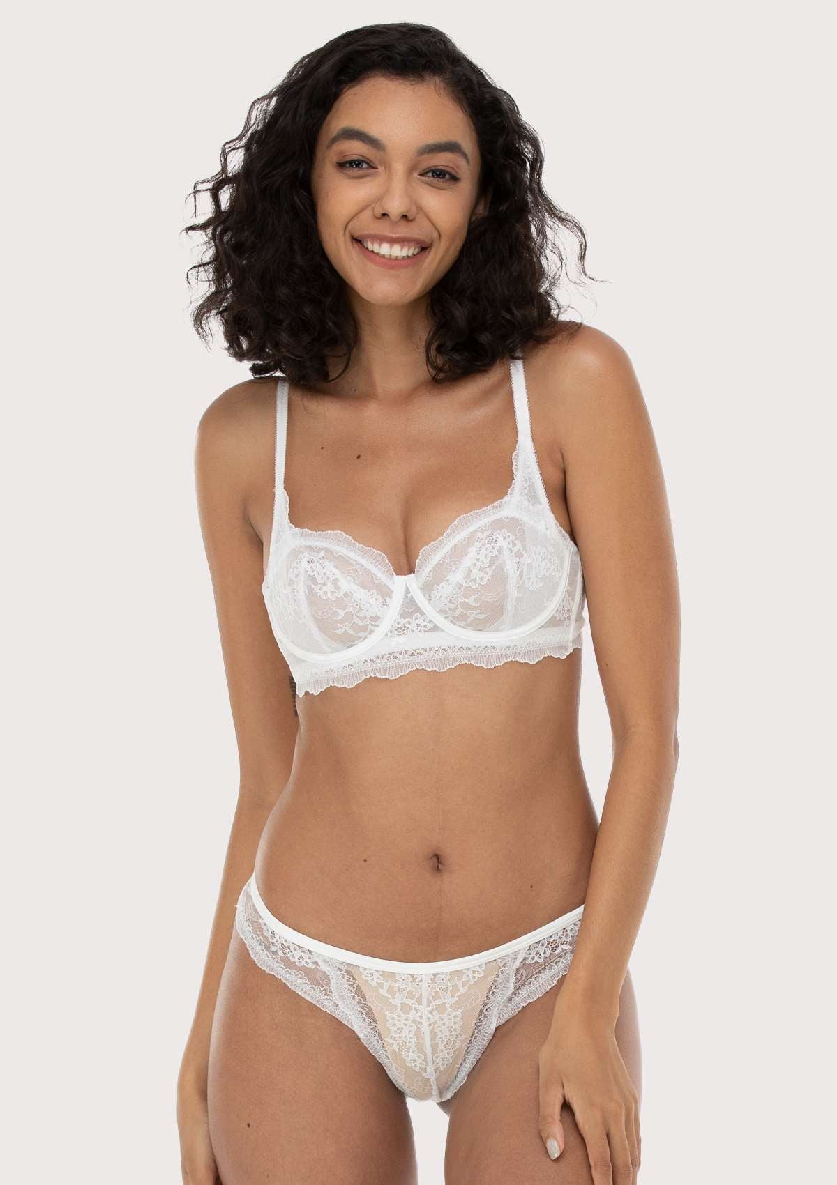 Unlined Lace and Mesh Bra - White floral