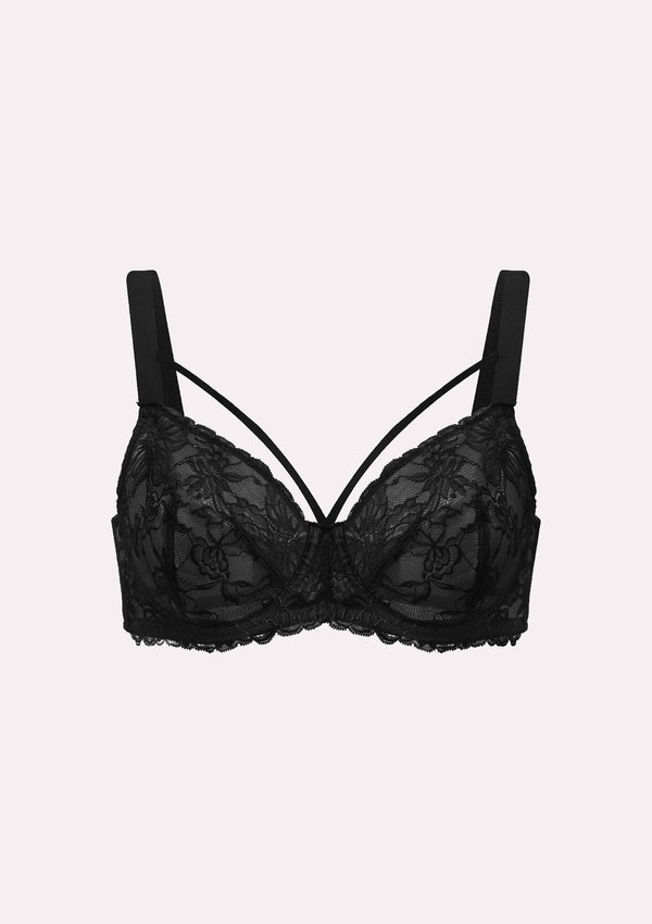 HSIA Pretty In Petals Black Unlined Strappy Lace Bra