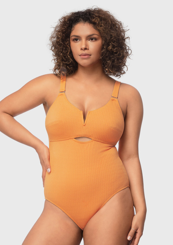 Enchante Bra V-wire Plunge Textured One-piece Cutout Swimsuit