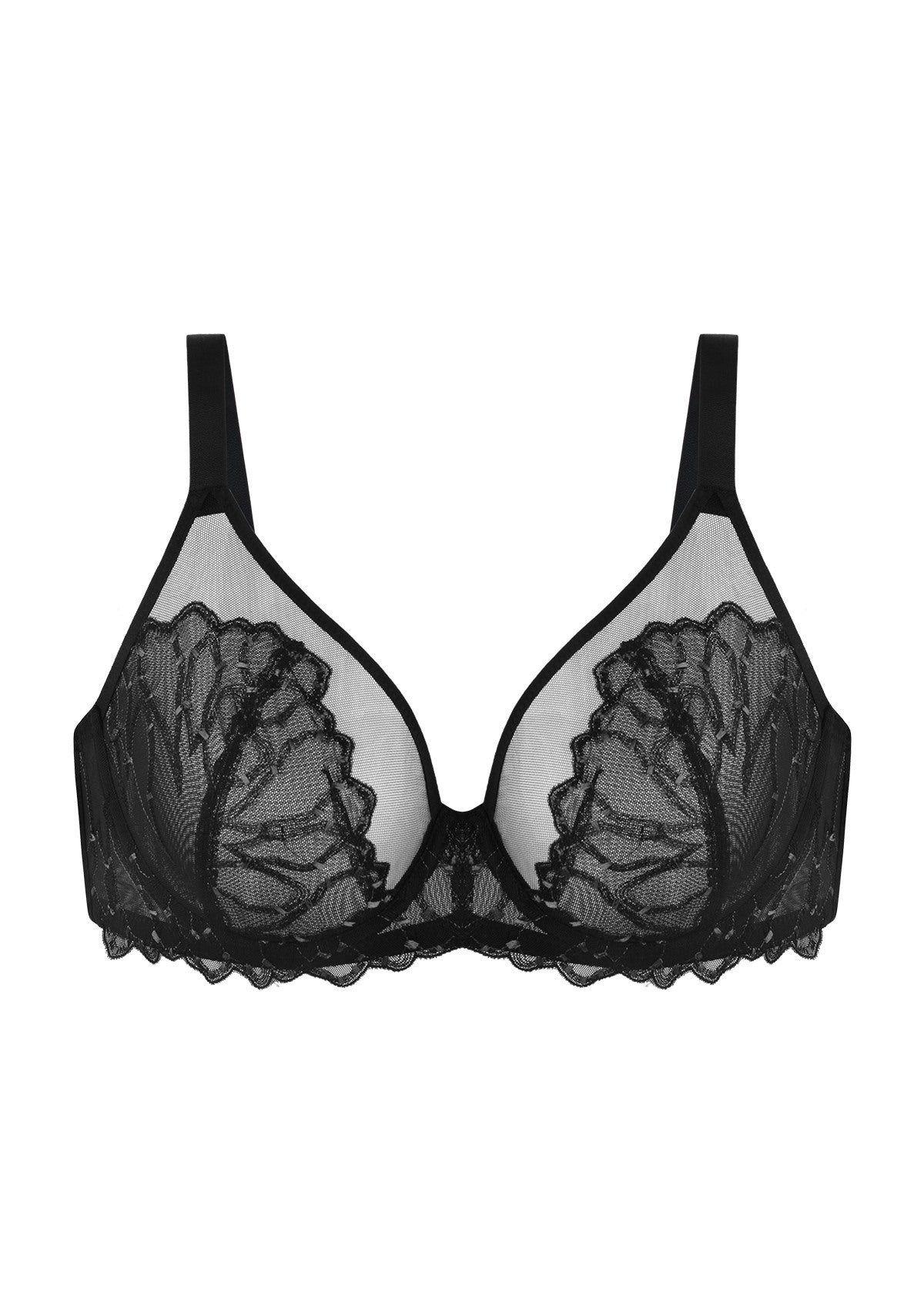 Winter Sonata Embroidered Lace Trim Full Coverage Unlined Underwire Br ...