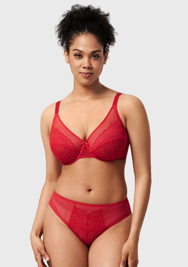 Enchante Red Lace Unlined Full Coverage Underwire Bra