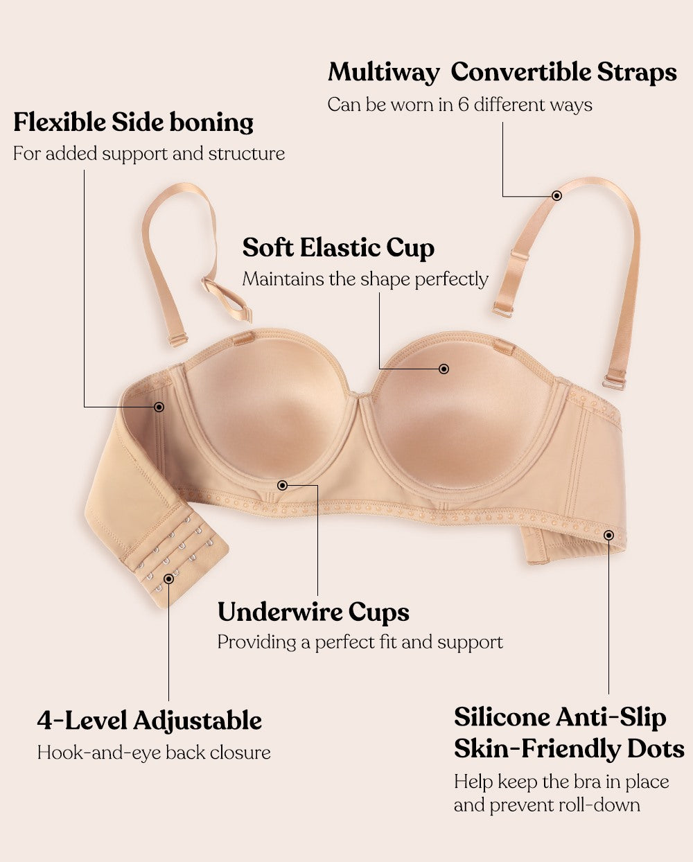 Bras Ladies Sexy Silicone Straps Bra Adjusted Convertible