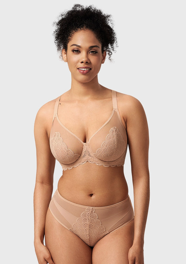 Mermaid Scales Lace Beige Unlined Underwire Bra