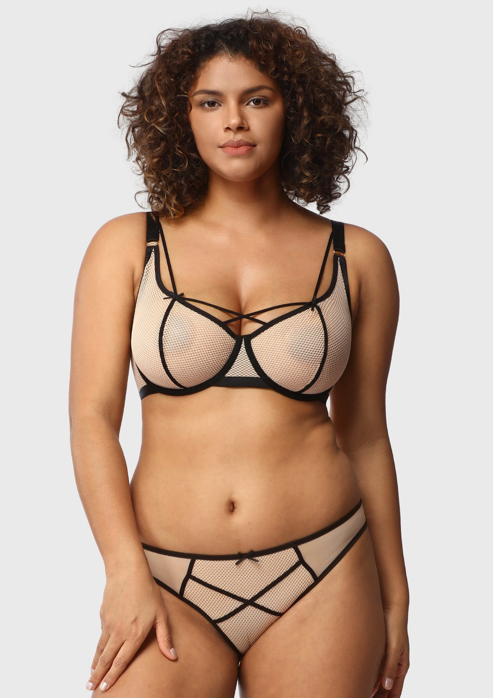 HSIA Billie Cross Front Strap Soft Sheer Mesh Unlined Bra and Panty Set