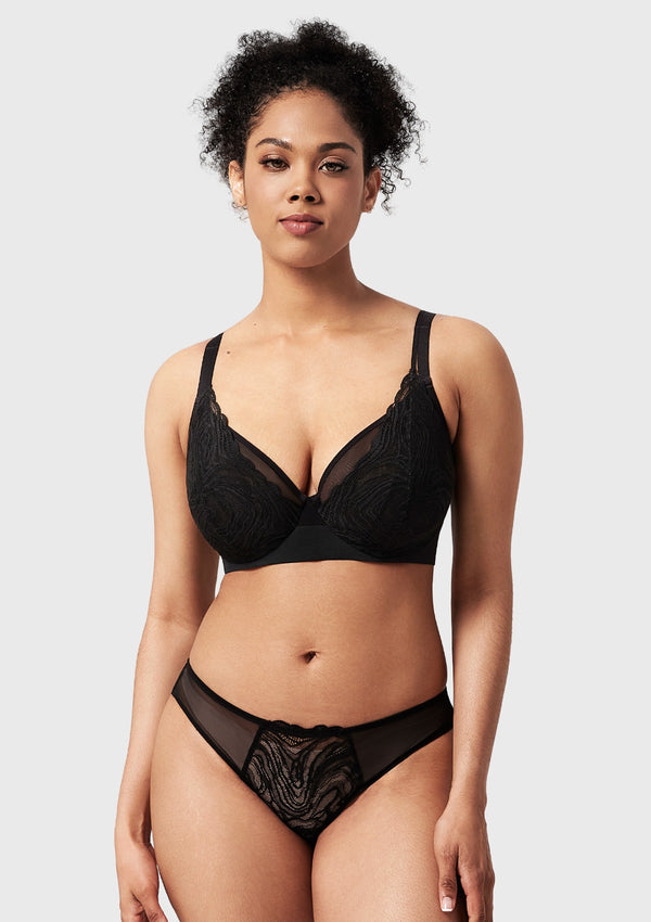 Serenata Flora Linear Lace Sheer Mesh Full Coverage Unlined Underwire Bra