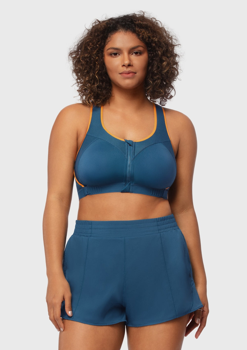 Racerback bra with contrasting-coloured elastic band