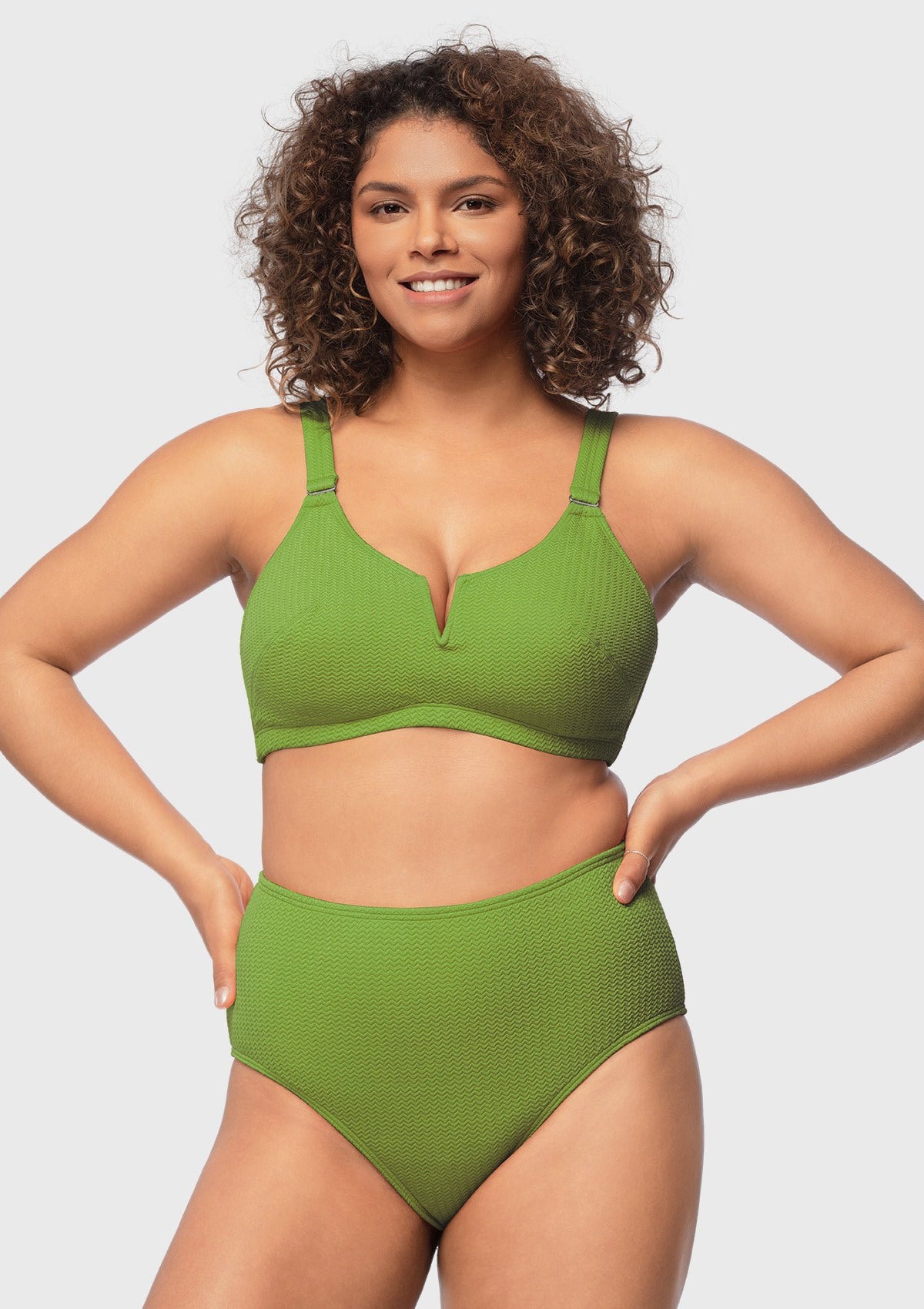 Songful V wire Plunge Textured Two piece Bikini Set HSIA