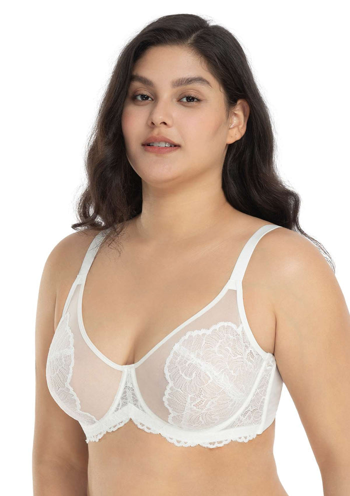 Contrast Sheer Lace Push-Up Bra, Cup C 