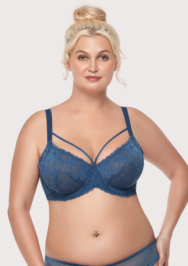 HSIA Minimizer Bra for Women Full Coverage Lace Plus Size Compression Bra  Unlined Bras with Underwire 40DD Storm Blue