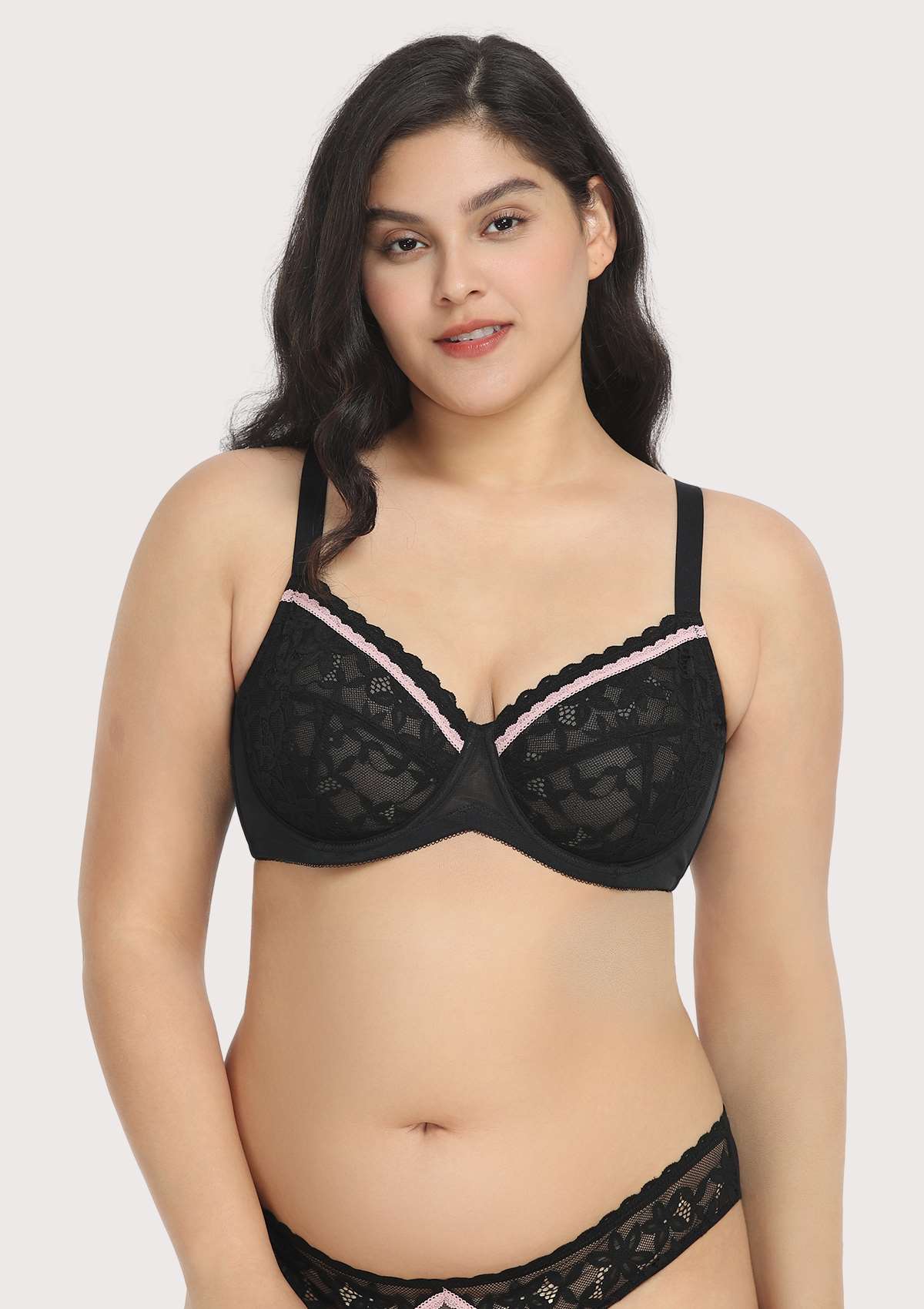 Plus Size Naughty Bra Women's Plus Contrast Lace Unlined Dig