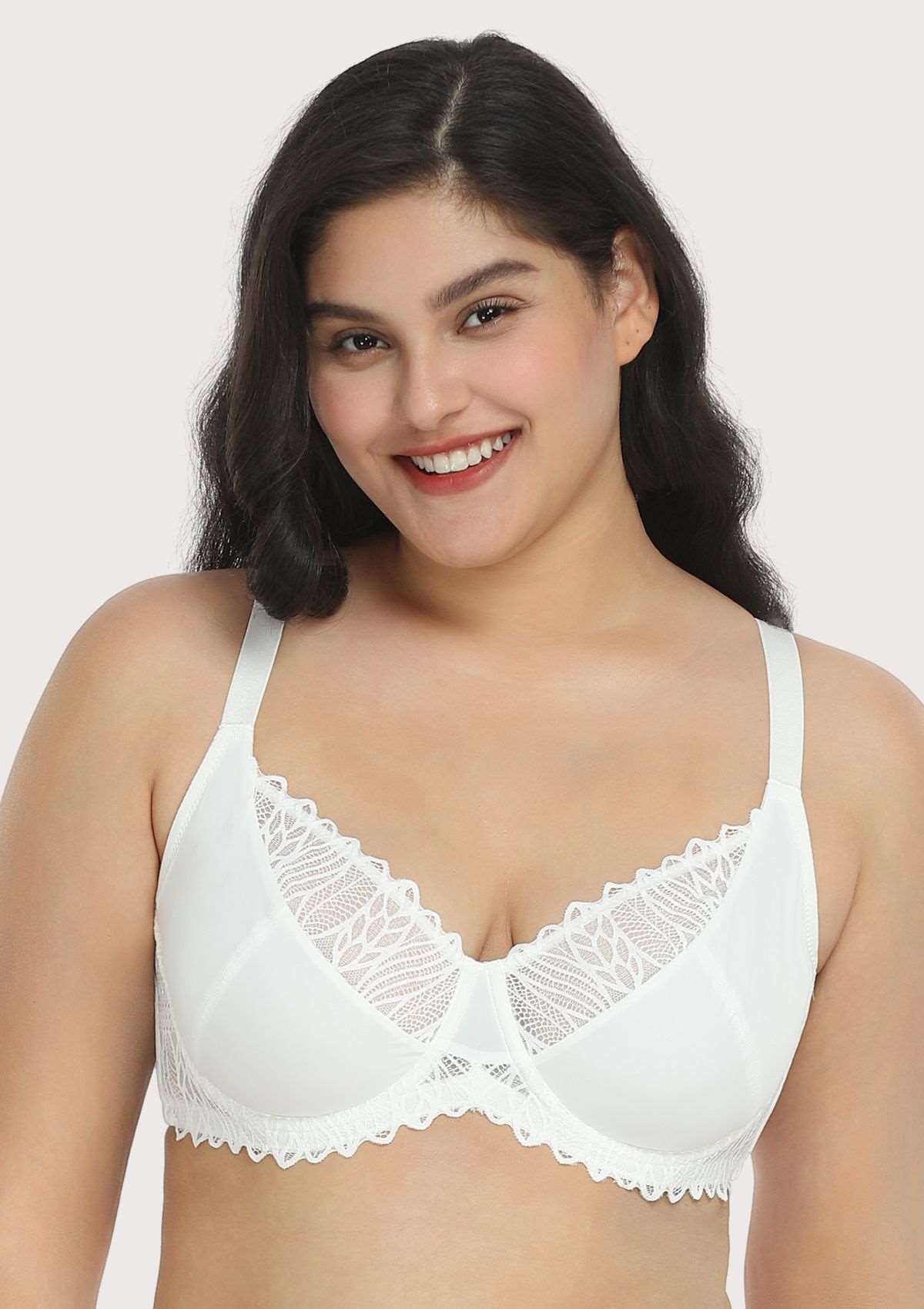  Womens Plus Size Full Coverage Underwire Unlined Minimizer  Lace Bra Light Brown 34I