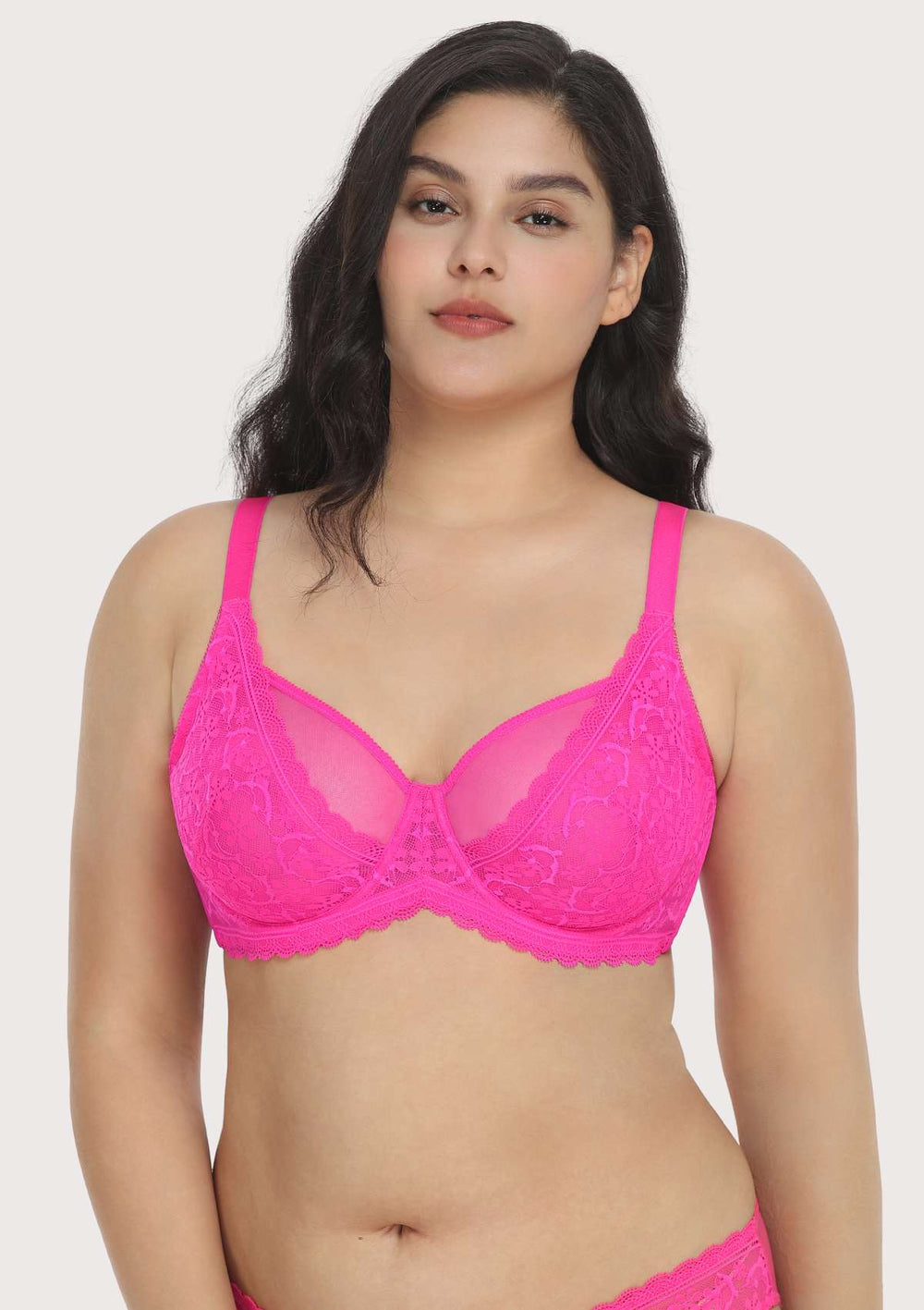 Buy Light Pink Geometric Lace Plunge Bra 36DD, Bras