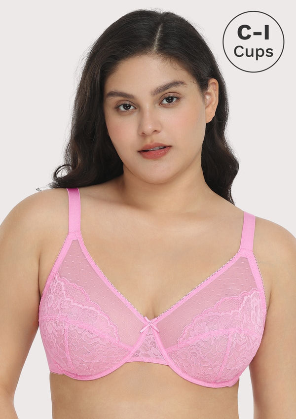 HSIA Womens Plus Size Sexy Bras Full Coverage Mesh Unlined Minimizer Bras  Rose Red 46D
