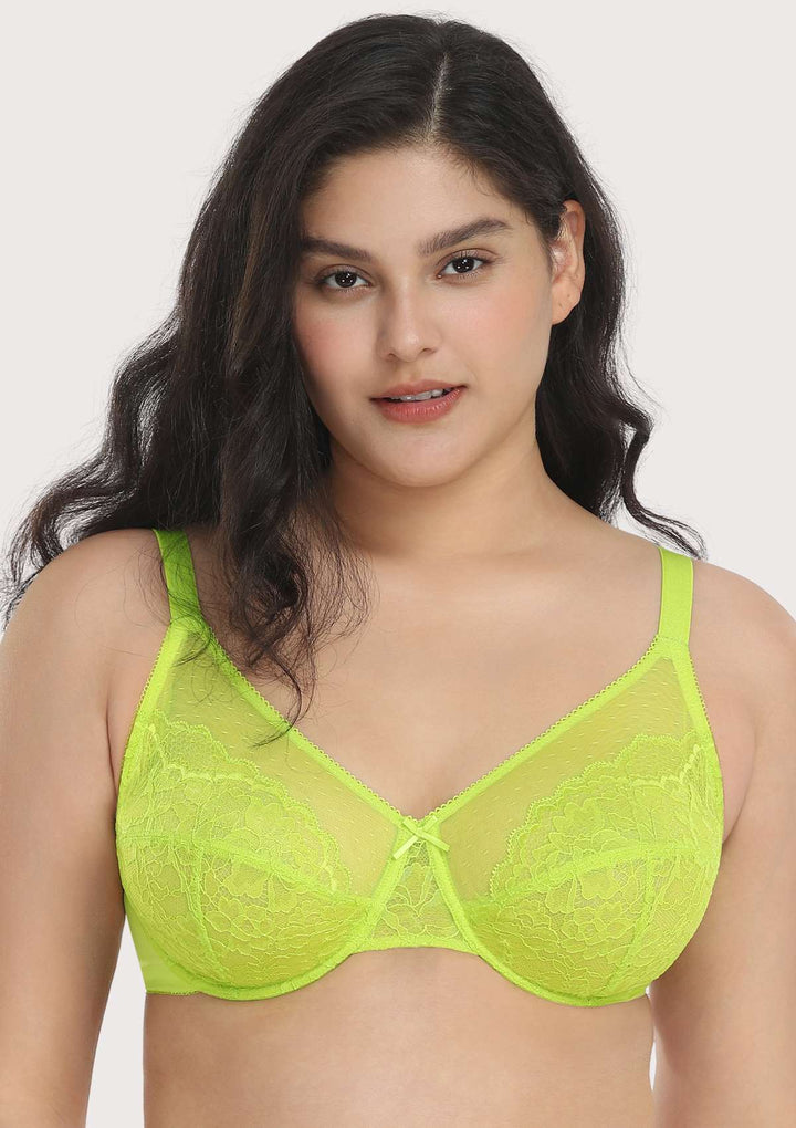 Womens Front Closure Bras Plus Size Lace Full Coverage Underwire Unlined  Bra Ivy Green 38E