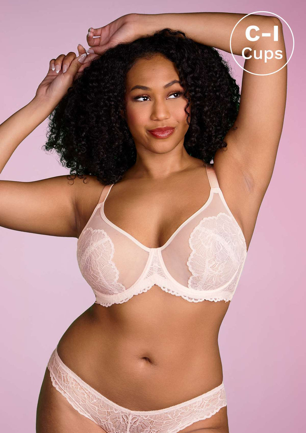 Plus Size See Through Unlined Underwire Lace Bra Nude