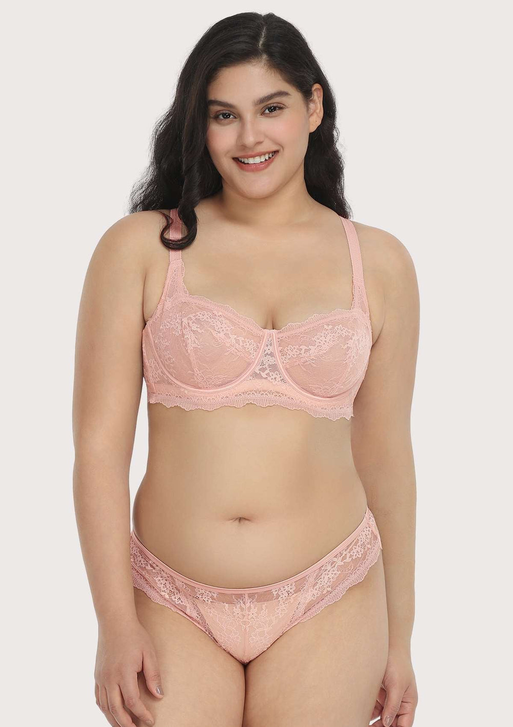 Floral Lace Unlined Bra in Pink