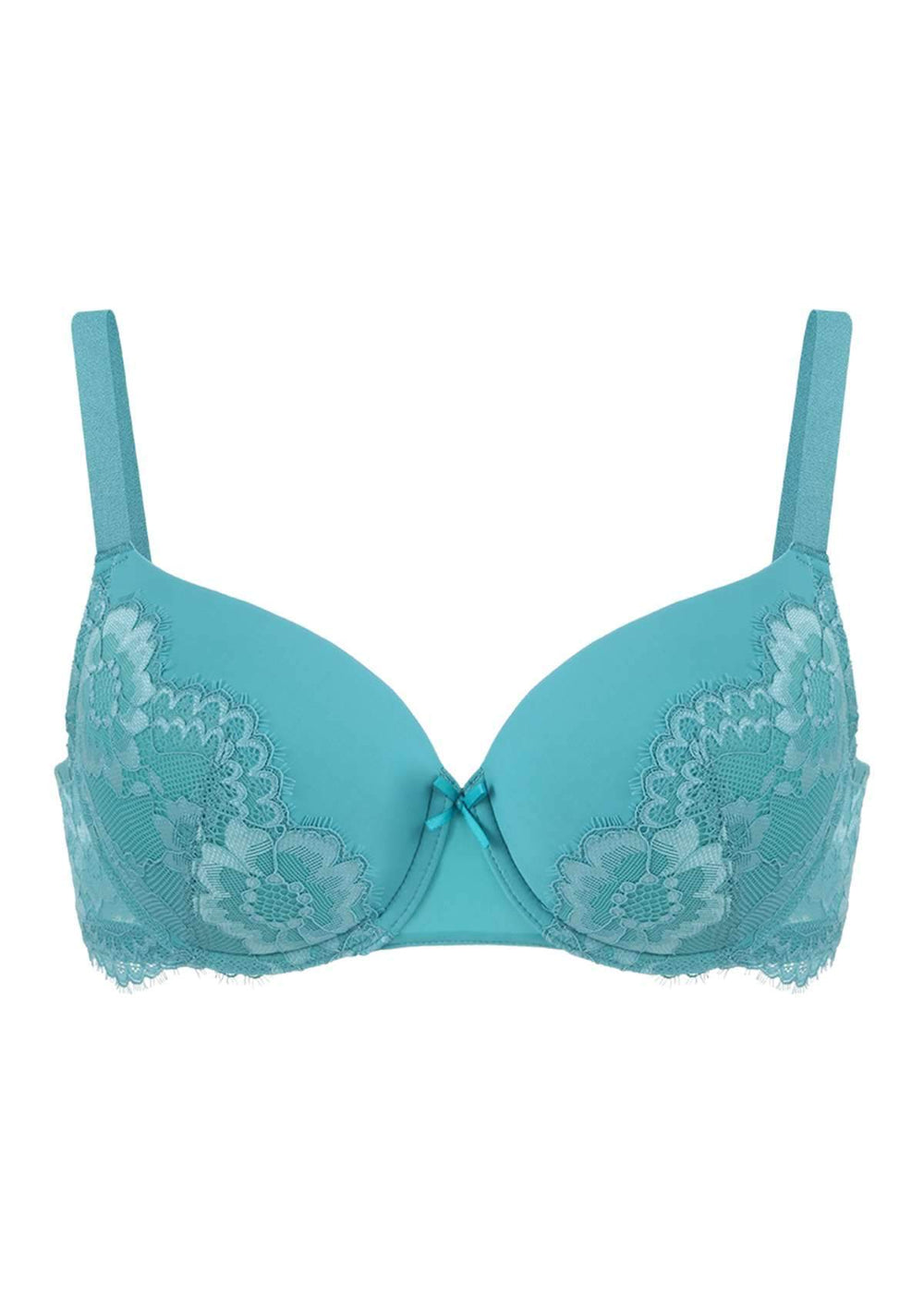 Blue/Teal brocade-like lace underwire push-up Bra- bow detail- Size 30A