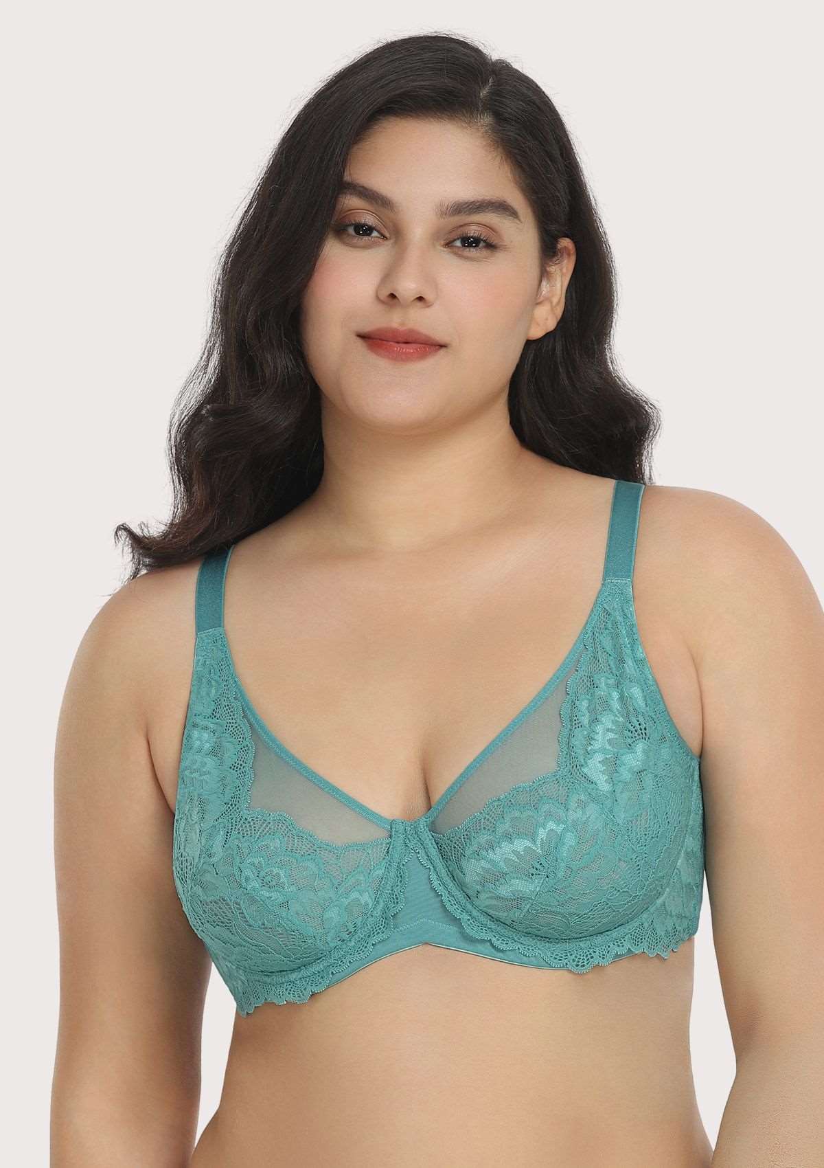 NWT Cacique Bra 44 H Full Coverage - Green Lace Invisible Back