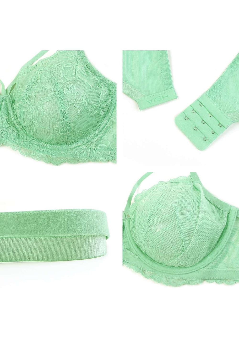Mint Green Satin Lace Push-Up Bra