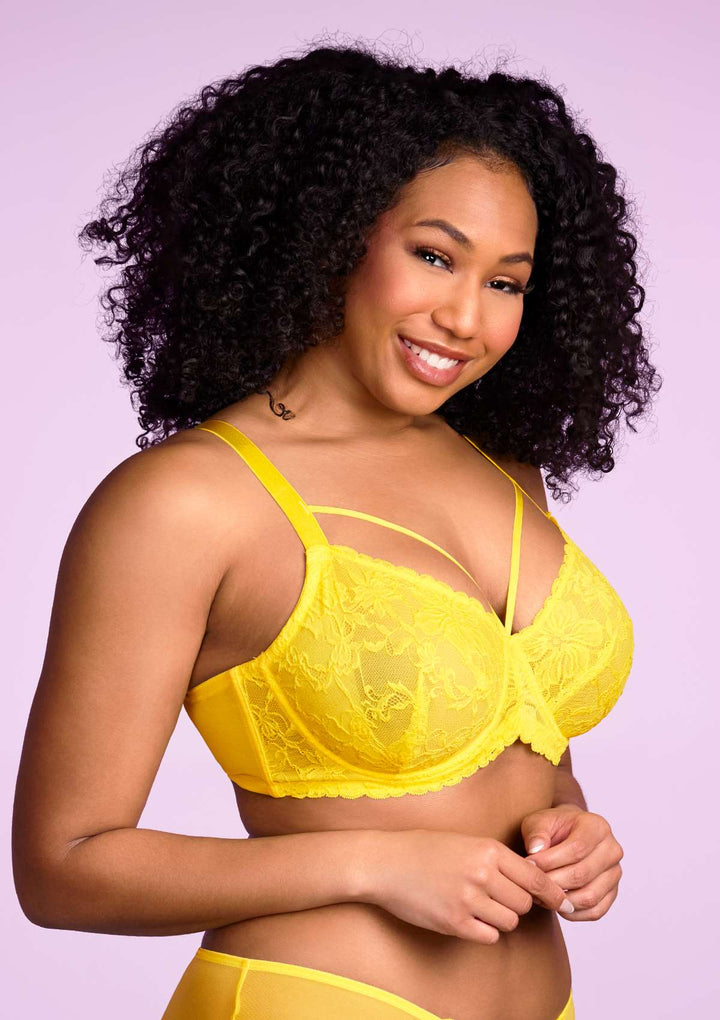 Fashion (Lemon Yellow Color)4-Piece Lace Bra Set Women Panty