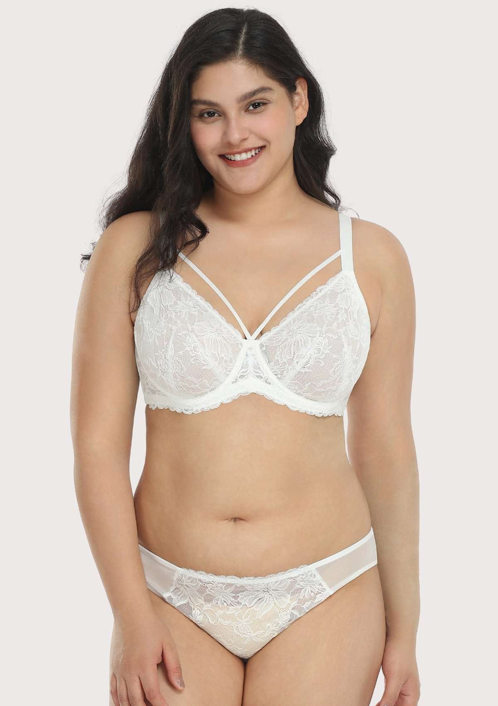 Plus Size Bra and Panty Sets for Women Underwire White Ultra Thin Sexy See  Through Bras Lingerie Set (Color : White, Size : 95/42C)