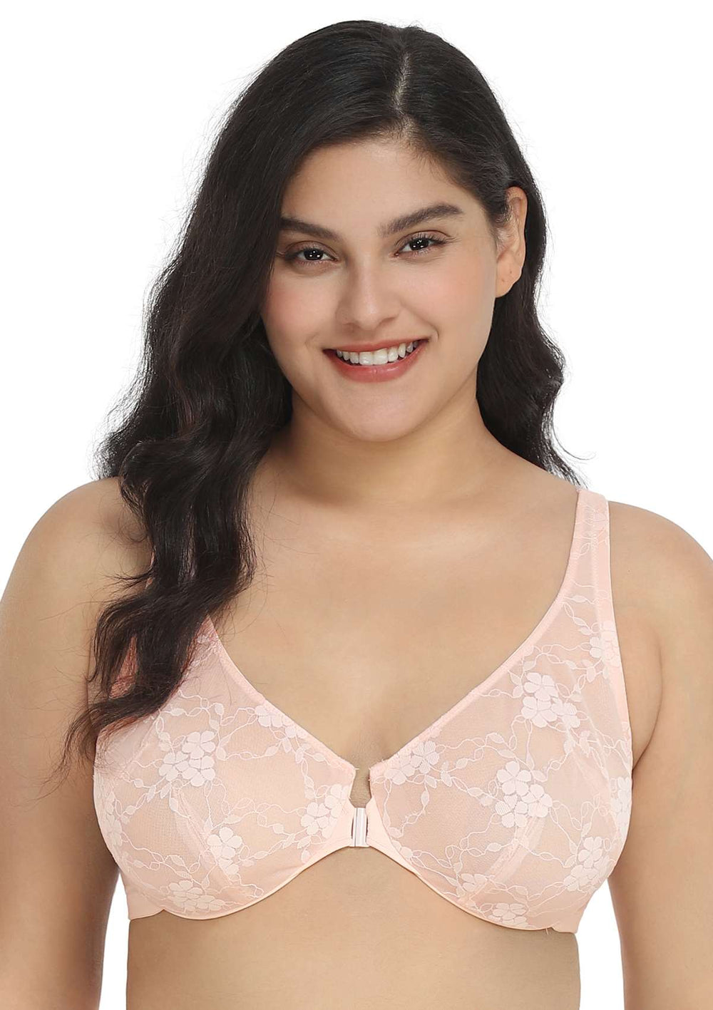  Womens Plus Size Bras Full Coverage Lace Underwire Unlined  Bra Orchid Rose 34C