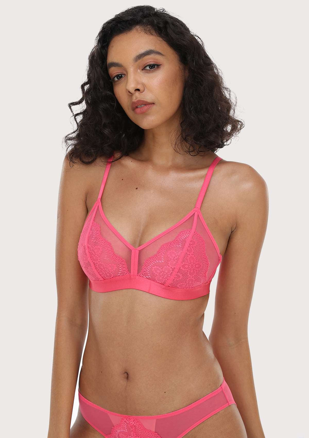 PINK Lace strappy triangle bra and brief set, Womens Lingerie