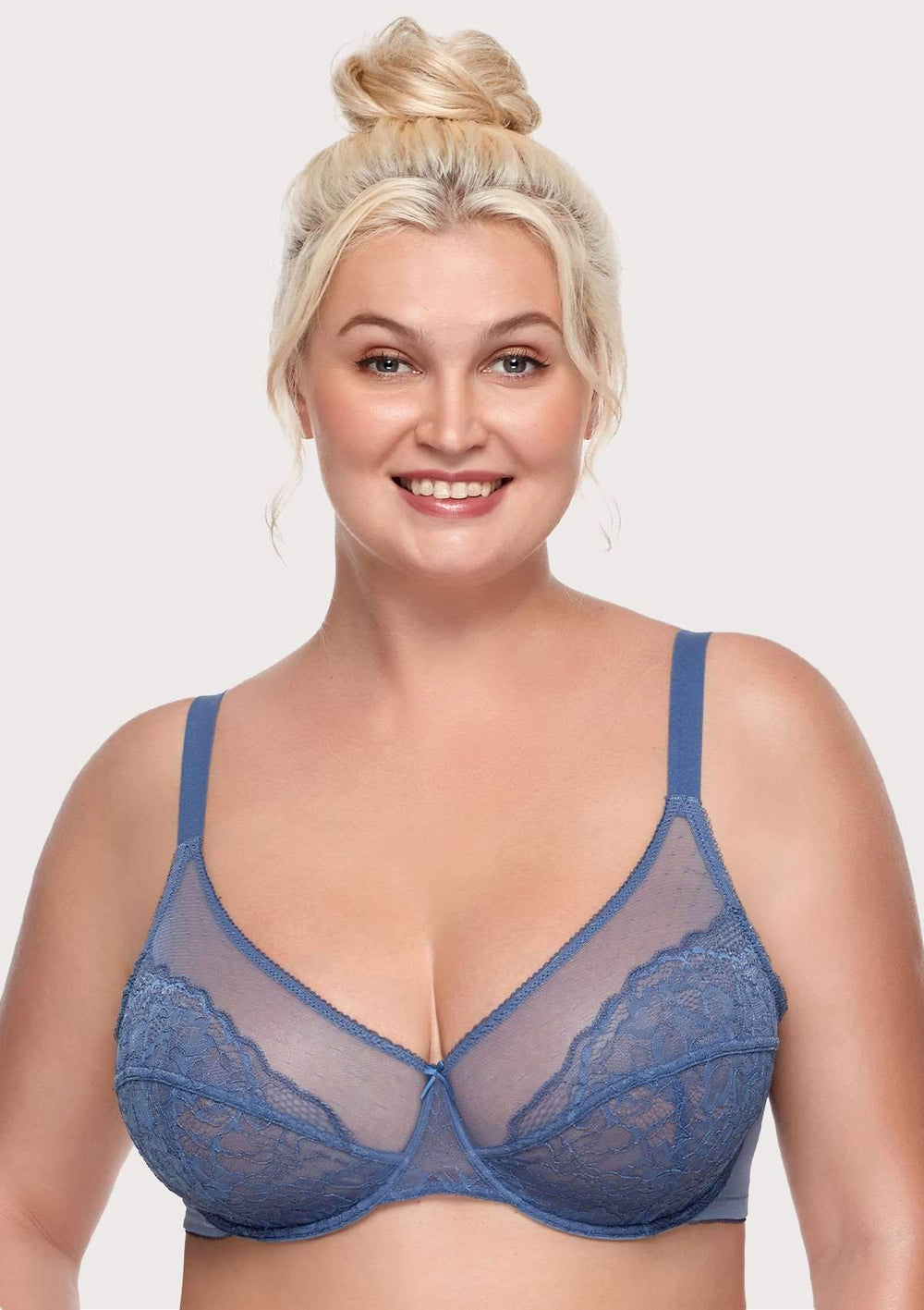 Bras For Women No Underwire Plus Size Adjustable Sports Extra-Elastic  Breathable Lace Trim Blue Push Up Bra 48B 