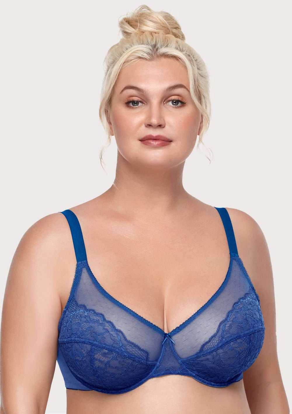 NWT Women Underwired Padded Lace Detailed Royal Blue Bra X-LARGE