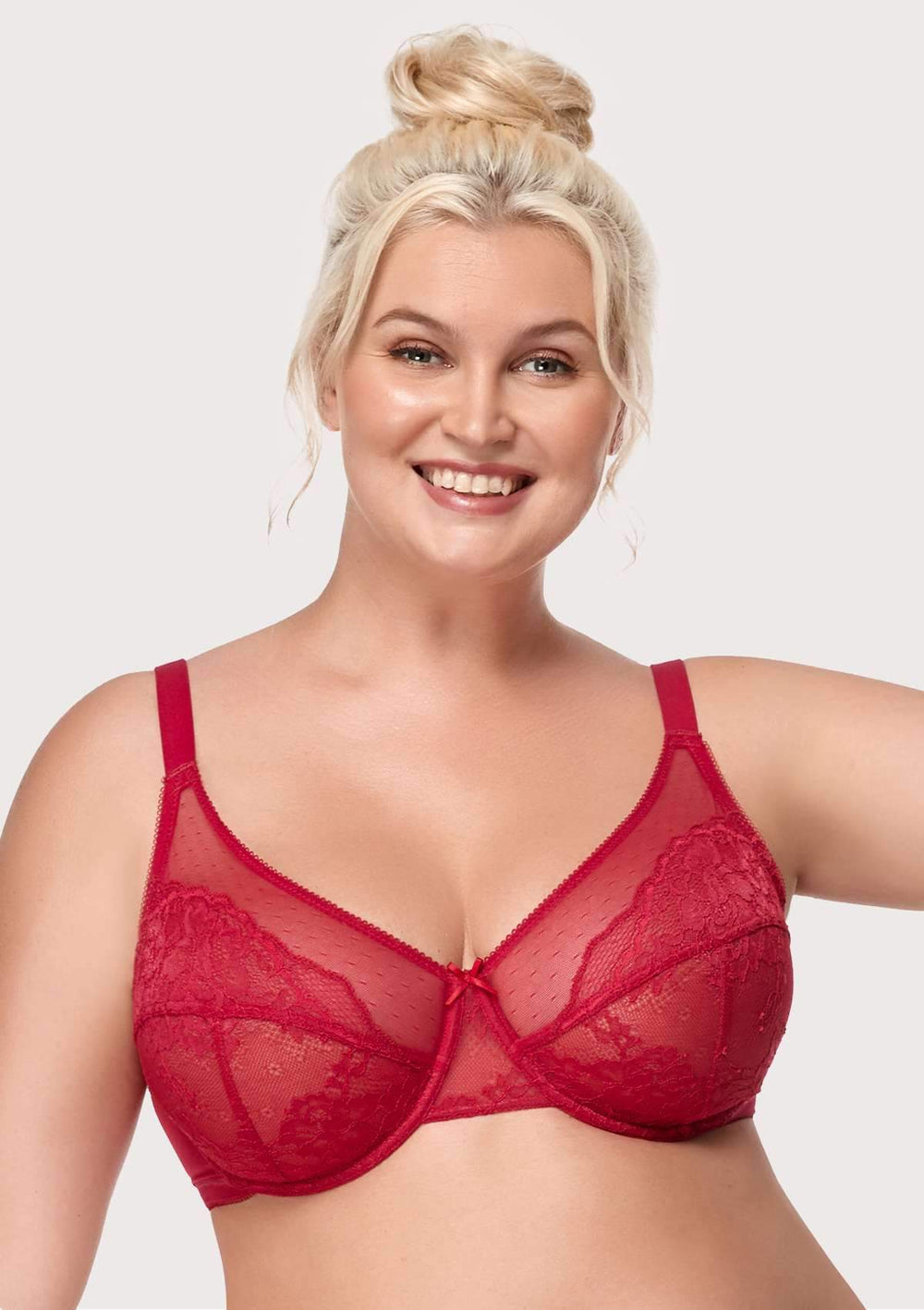 HSIA Womens Plus Size Sexy Bras Full Coverage Mesh Unlined Minimizer Bras  Rose Red 36H