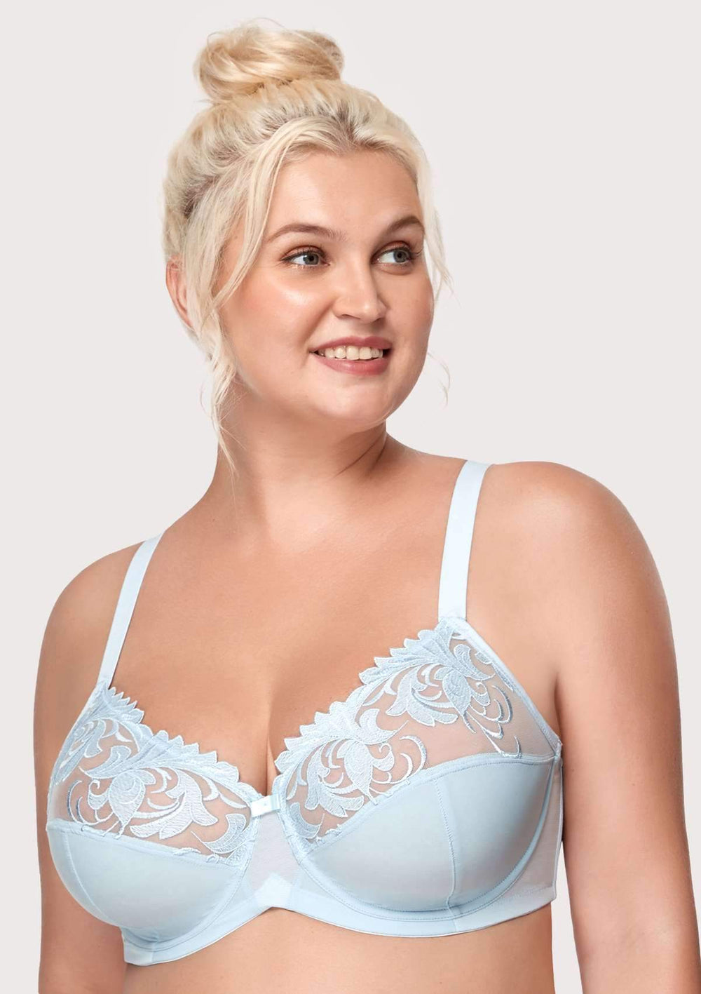 Fuller Figure Embroidered Lace Underwire Bra - Pastel Blue