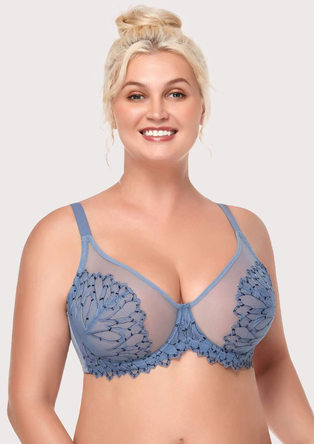  Womens Plus Size Bras Full Coverage Lace Underwire Unlined  Bra Blueberry 32D