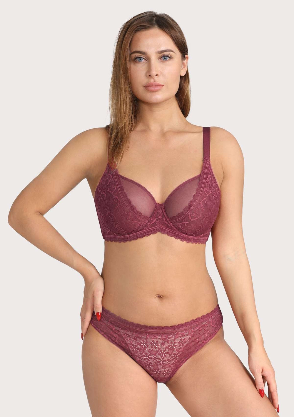 Sexy Lace Bra and Panty Set with Underwire, Padded Cups, and Adjustable  Straps