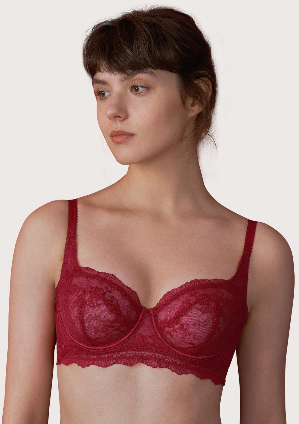 Kiss Lace Wirefree Floral Bra 46C Maroon Red White