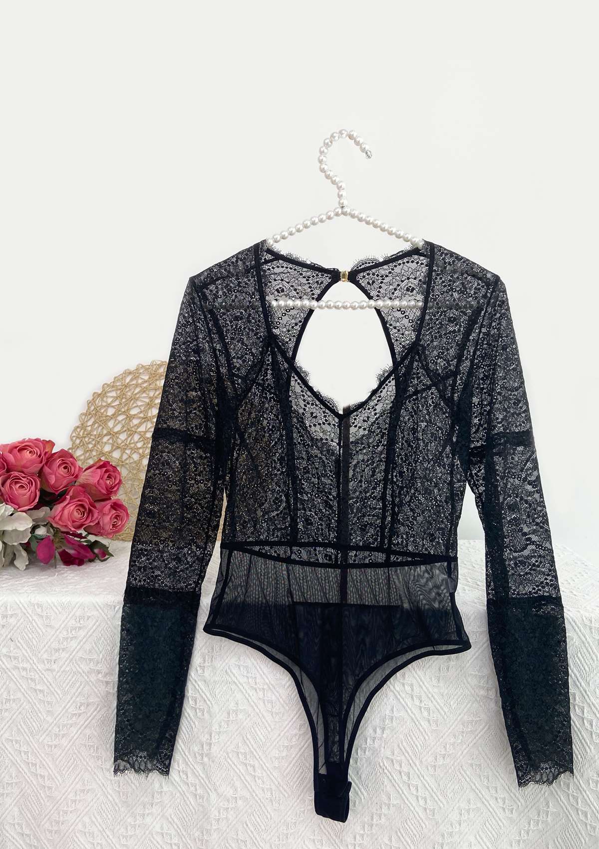 Long sleeve teddy bodysuit sales