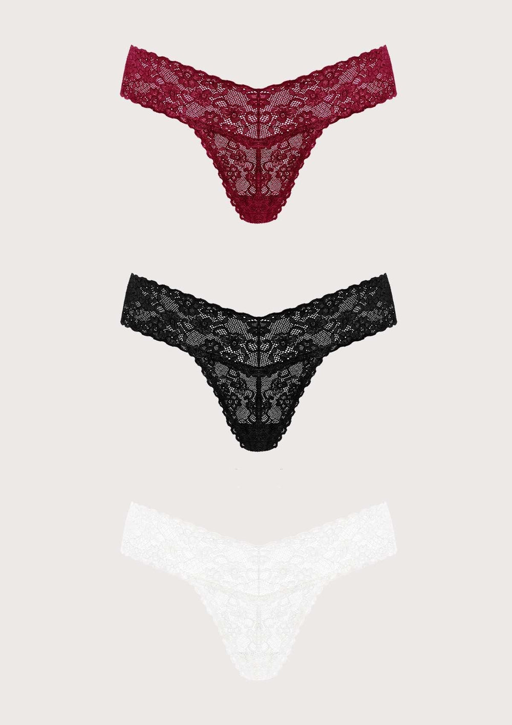 Victoria's Secret PINK Thong Panty Set of 3, No-show Lace Maroon / Red /  Black, Small : : Fashion