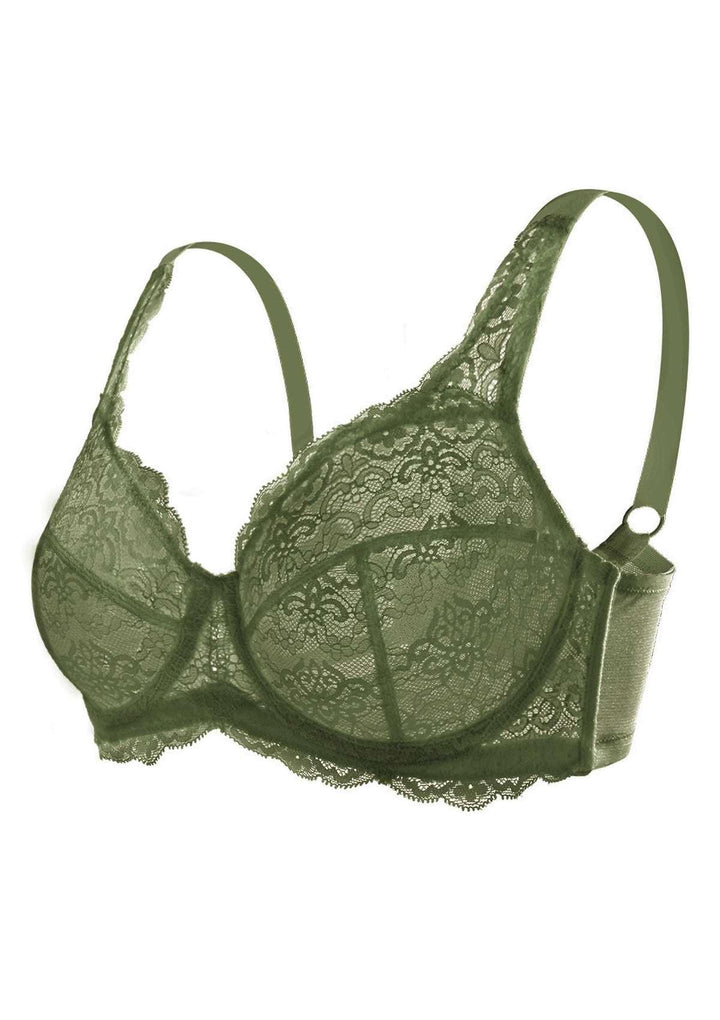 SOOMLON Lace Bras for Women Comfortable Breathable No Underwire Lace  Gathering Adjustment Lift Bra Floral Bras Plus Size Bra Green M（34/75AB）