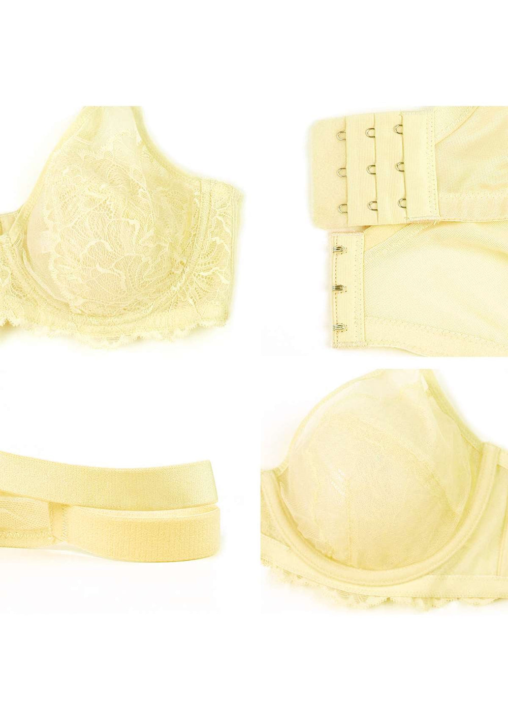 1pc Women'S Yellow Lace Border Thickened Bra With Push Up & Side Gathering  Function