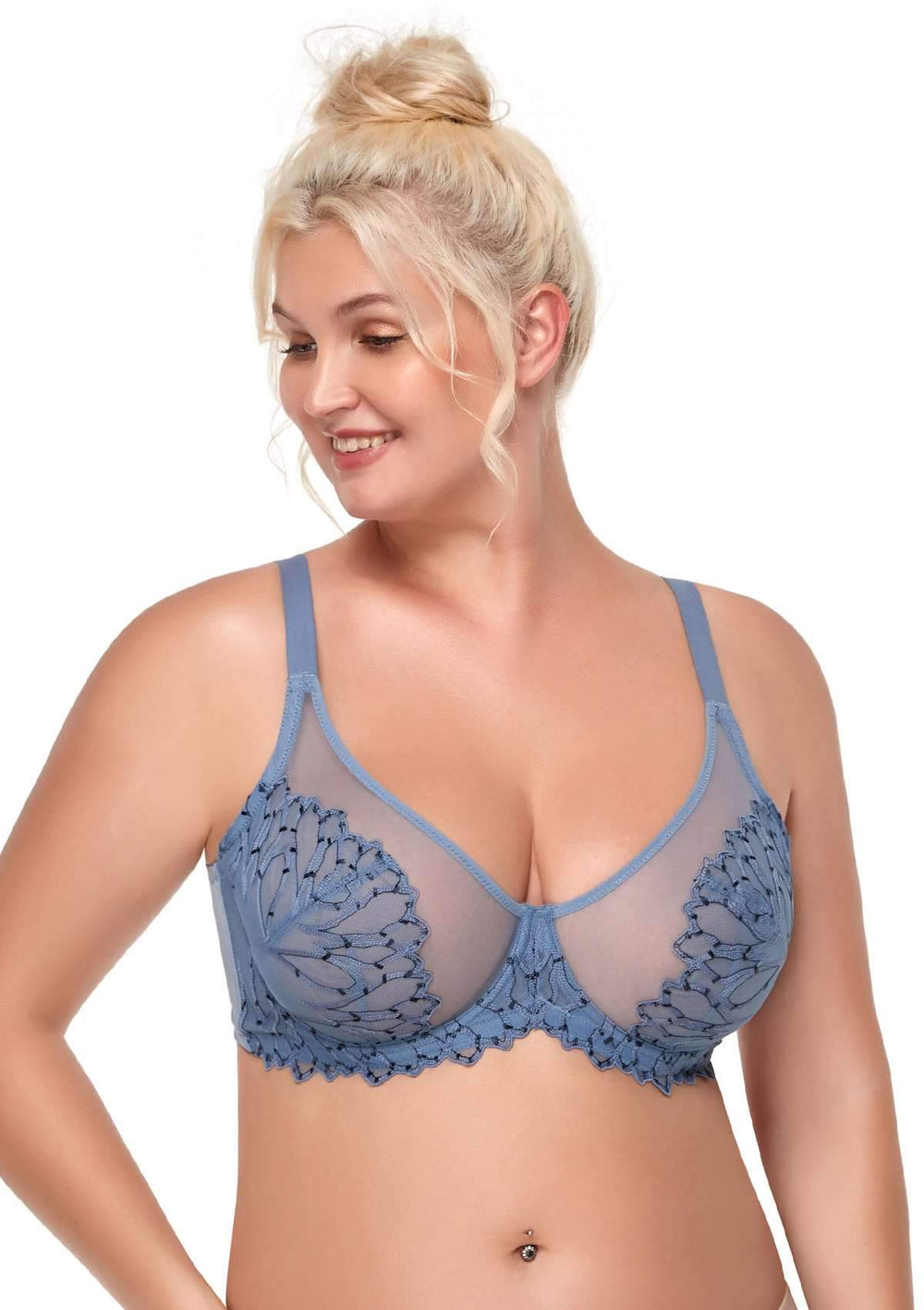 Women's Sexy Lace Embroidered Bras Full Coverage Unlined Underwire Plus  Size Bra 50DDD