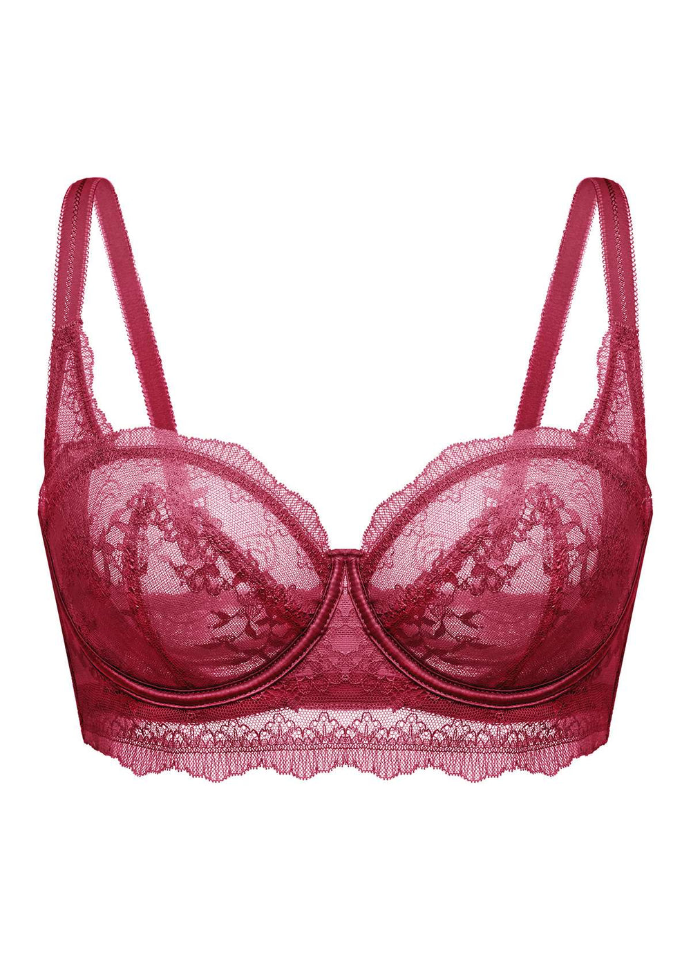 Padded bra with fine cups and floral lace - red - Undiz