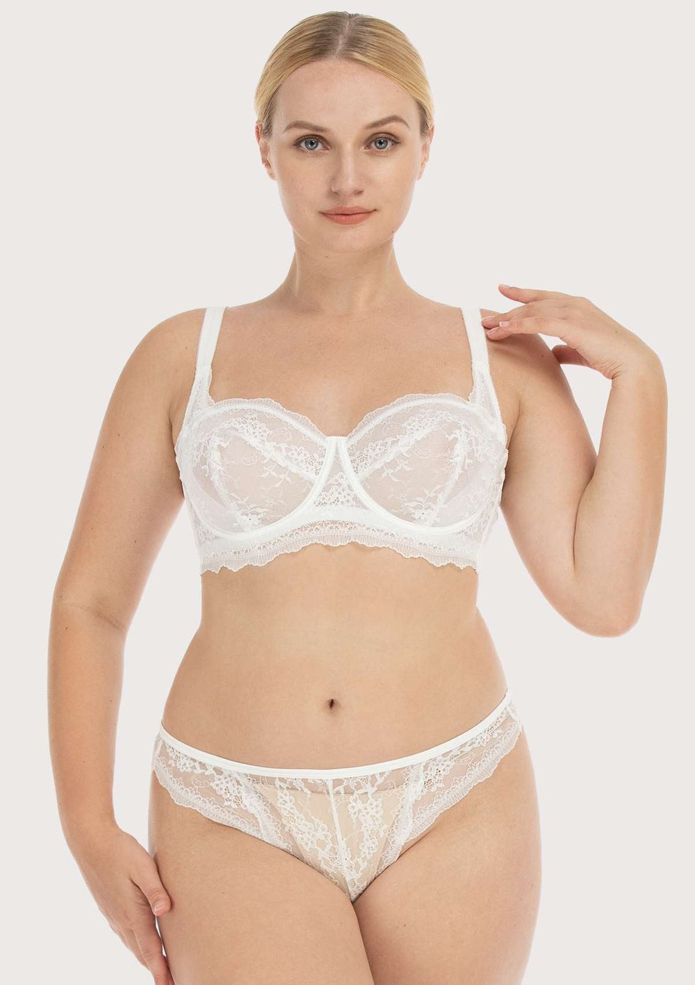 HSIA Floral Lace Unlined Bridal Balconette Bra Set - Supportive