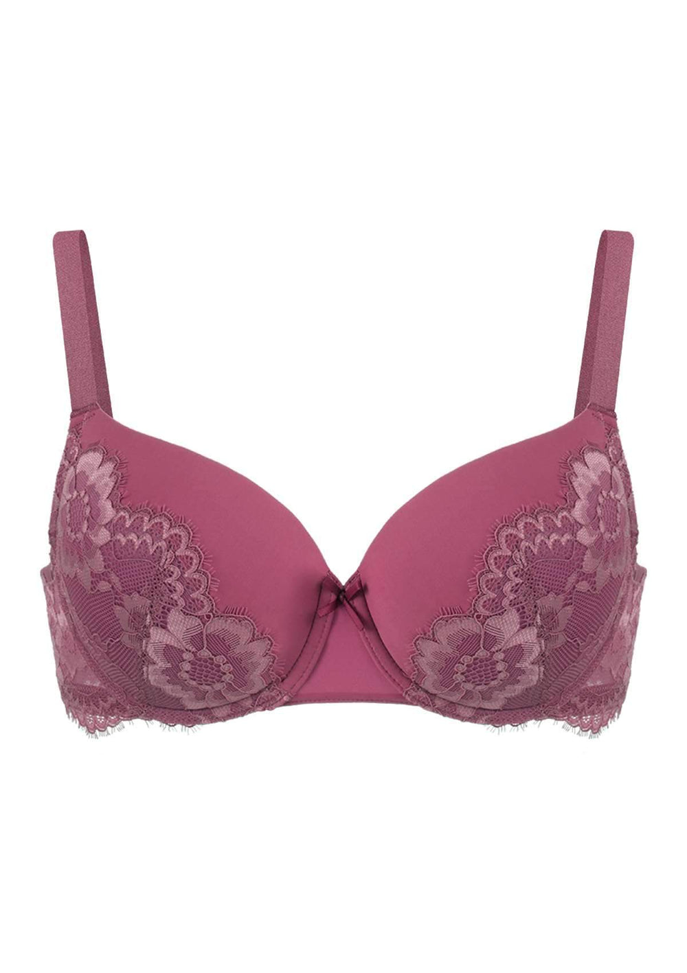 Underwired demi-cup bra neckline fine floral embroidery seduction fuchsia  pink, AGATHE