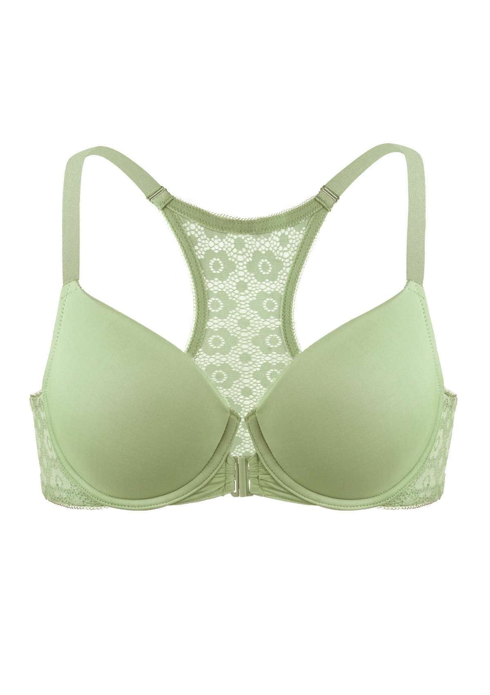  Womens Push Up Bra Racerback Front Closure Bras Plunge  Underwire Tshirt Padded Lace Spruce Green 32AA