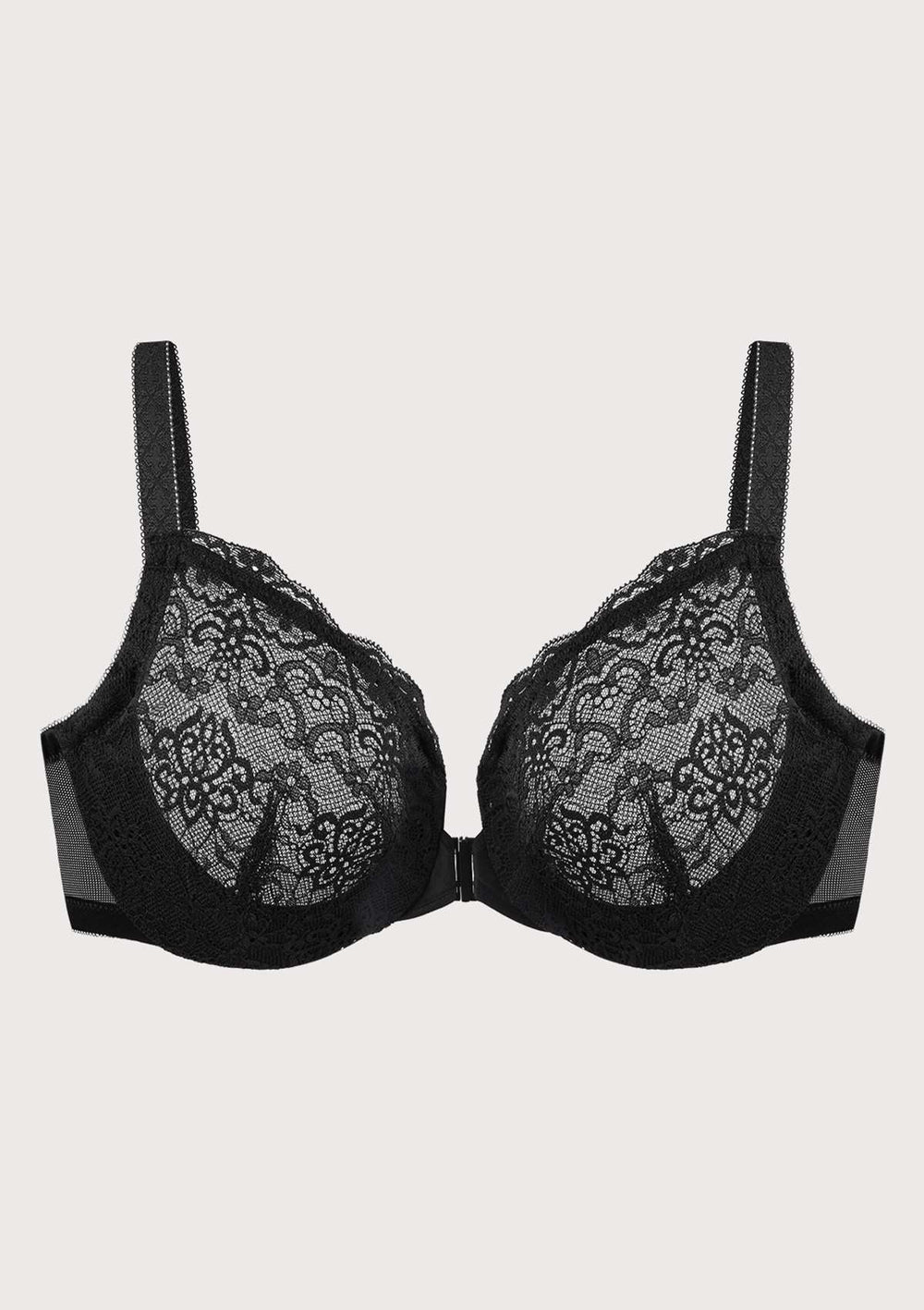 Women'S Front Closure Lace Beauty Back Push Up Bra With Pad, Floral Lace T- Back Underwear