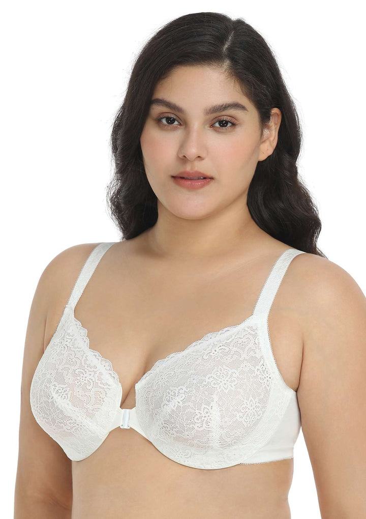 Floral Glow Unlined Lace Bra in White