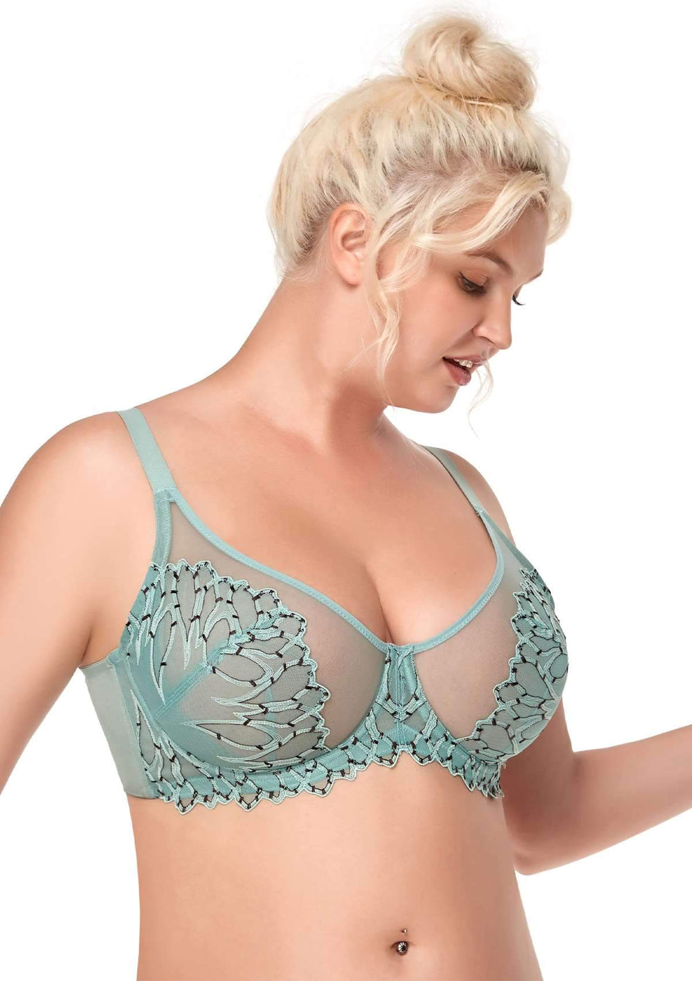 Bras for Women No Underwire Sexy Lace Bra for Womens Underwire Bra Lace  Floral Bra Unlined Unlined Plus Size Full (Green, 42/95B)