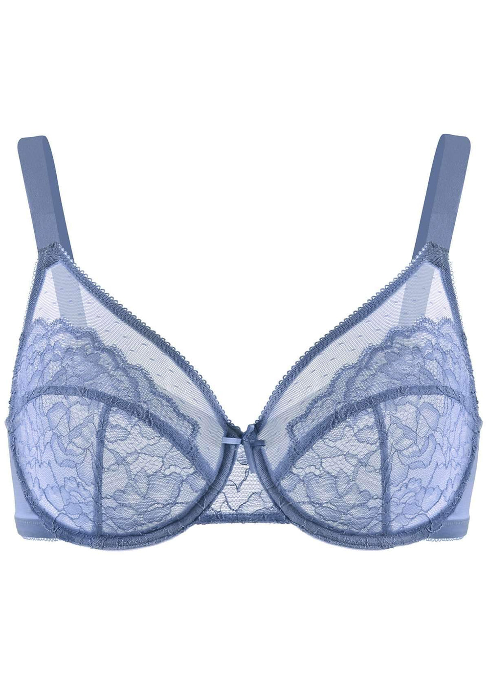 Whimsy by Lunaire Blue/Watercolor-Floral Barbados Lace-trim Mesh  Full-figure Demi Bra