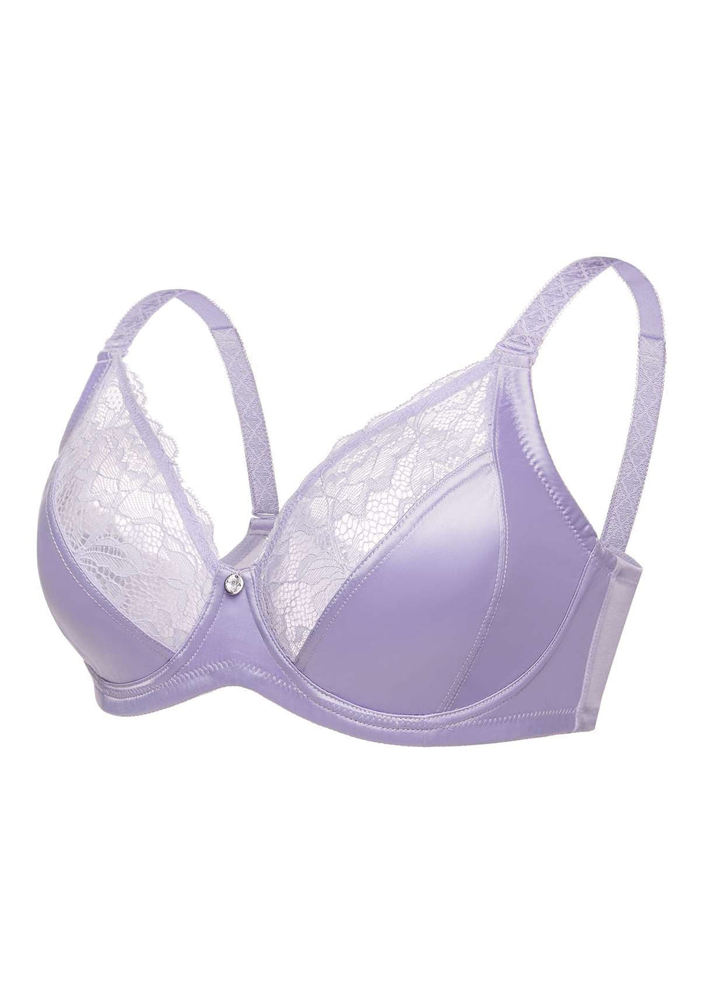 Purple flower-embroidered supportive plunging underwire full cup